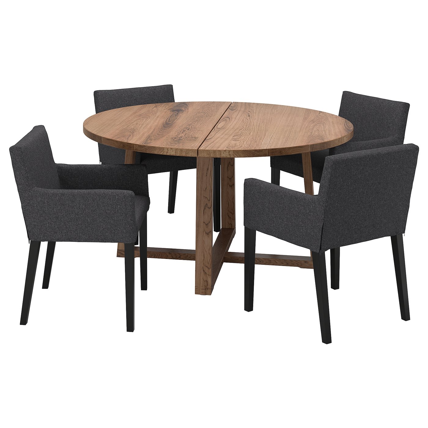 Møbelmontering MÖRBYLÅNGA / MÅRENÄS Bord og 4 stole med armlæn, egetræsfiner brun bejdse/sort Gunnared mørkegrå, 145 cm