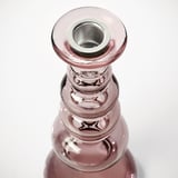 Glaslysestage, genbrugt, klare og lyserøde nuancer, slankt design, metalfod.