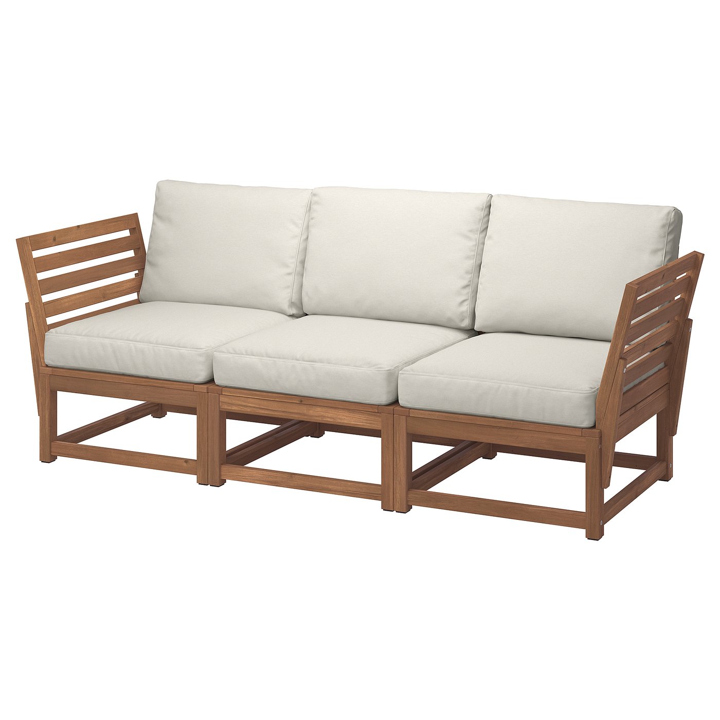 Møbelmontering NÄMMARÖ 3-pers. modulopb. sofa, ude, armlæn lysebrun med bejdse/Frösön/Duvholmen beige