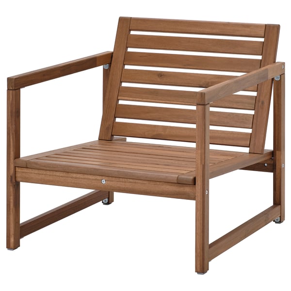 Brun træ terrassestol, NÄMMARÖ, udendørsmøbler, robust akacietræ, lameldesign.