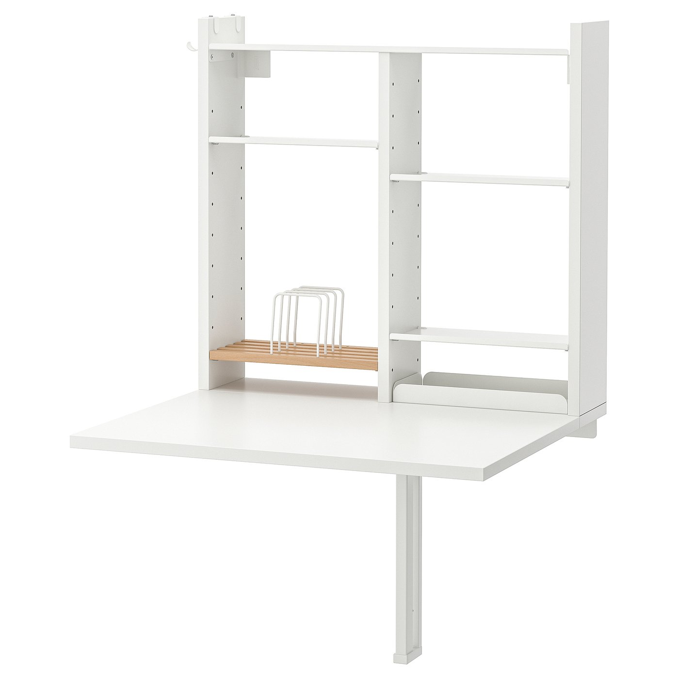 Møbelmontering NORBERG Vægmonteret klapbord m opbevaring, hvid, 64×60 cm