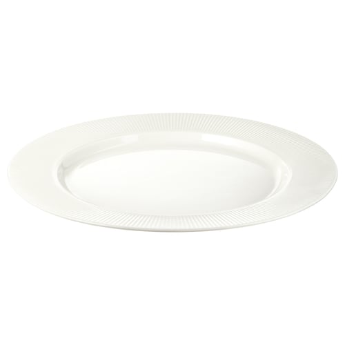 OFANTLIGT hvid porcelænstallerken, enkelt elegant design, tekstureret kant, rund.
