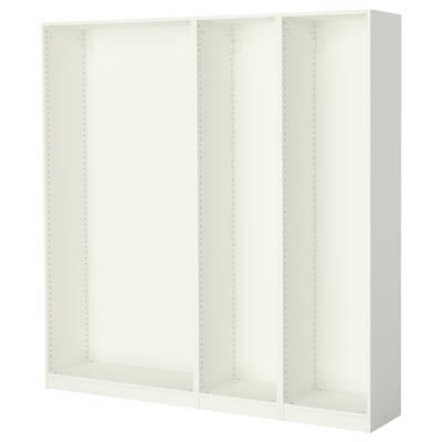 Hvid ikea PAX garderobestel; minimalistisk, vægmonteret, rektangulær.