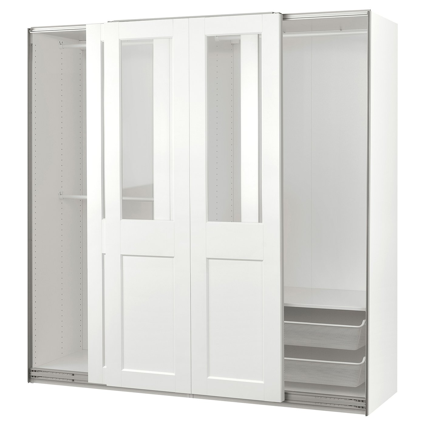 Møbelmontering PAX / GRIMO Garderobe m skydedøre, hvid/klart glas hvid, 200x66x201 cm