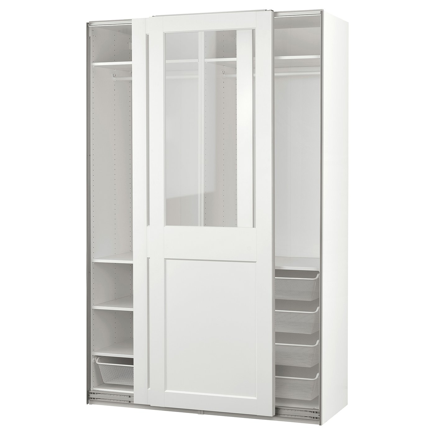 Møbelmontering PAX / GRIMO Garderobe m skydedøre, hvid/klart glas hvid, 150x66x236 cm