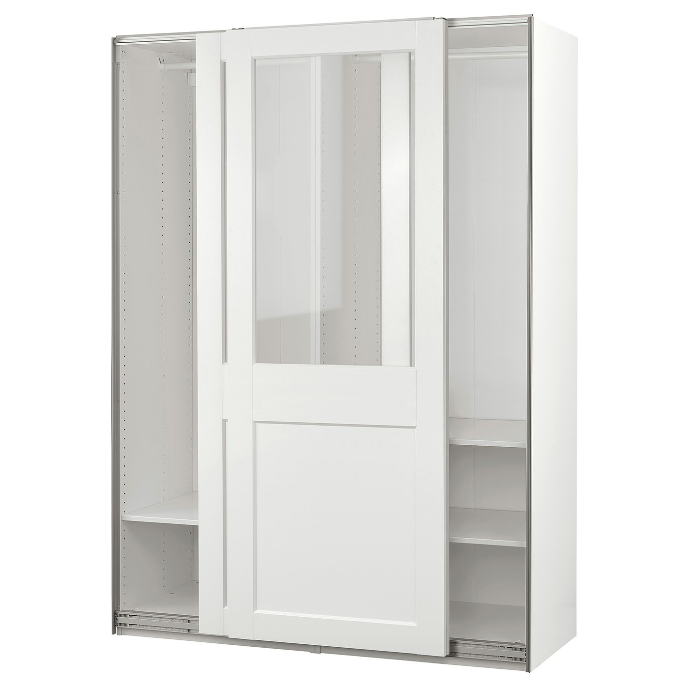 Møbelmontering PAX / GRIMO Garderobe m skydedøre, hvid/klart glas hvid, 150x66x201 cm
