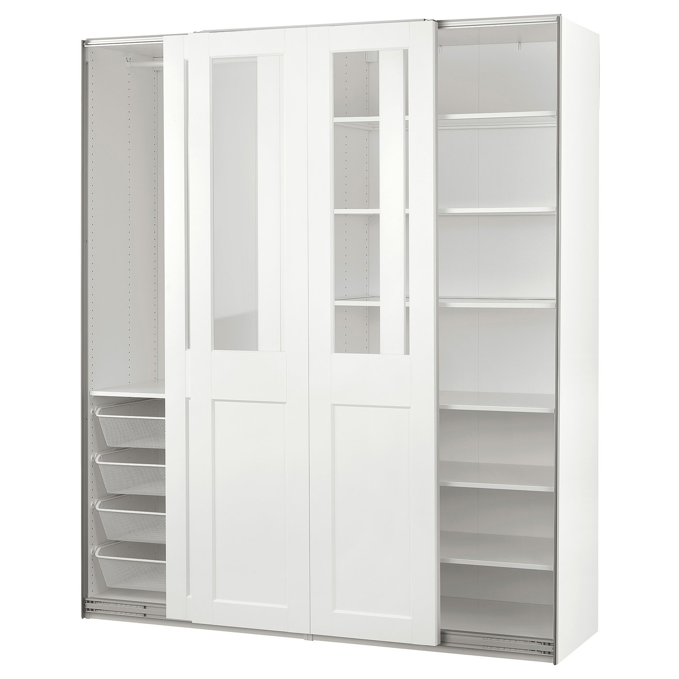 Møbelmontering PAX / GRIMO Garderobe m skydedøre, hvid/klart glas hvid, 200x66x236 cm