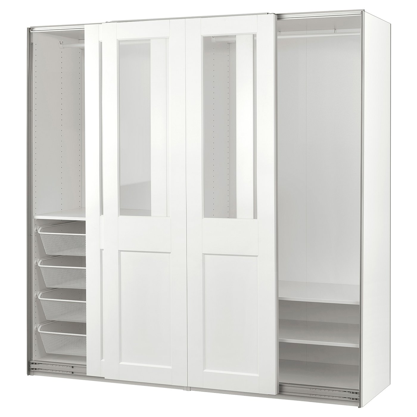 Møbelmontering PAX / GRIMO Garderobe m skydedøre, hvid/klart glas hvid, 200x66x201 cm