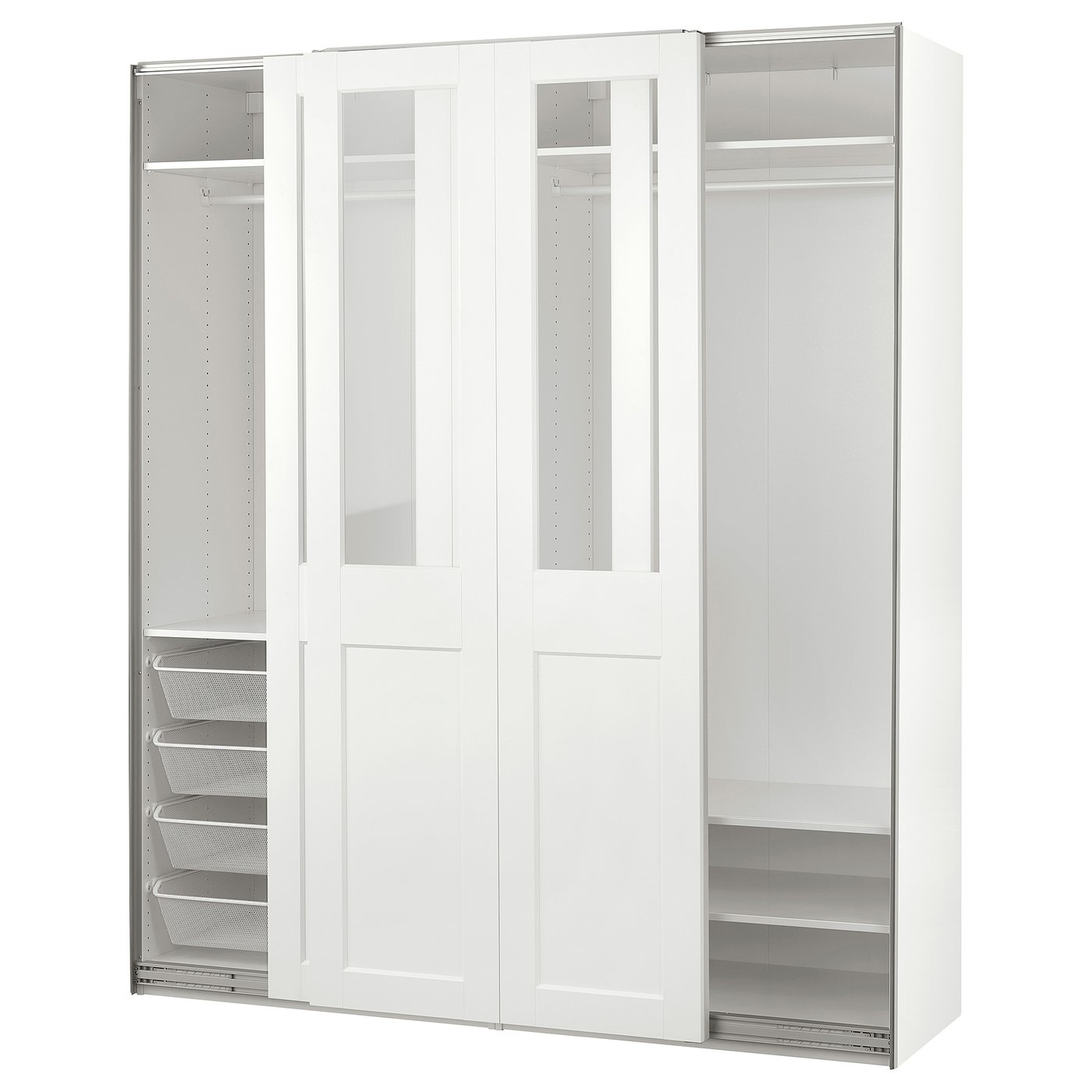 Møbelmontering PAX / GRIMO Garderobe m skydedøre, hvid/klart glas hvid, 200x66x236 cm