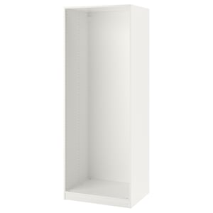 Hvid IKEA PAX garderobestel, rektangulært, minimalistisk design.