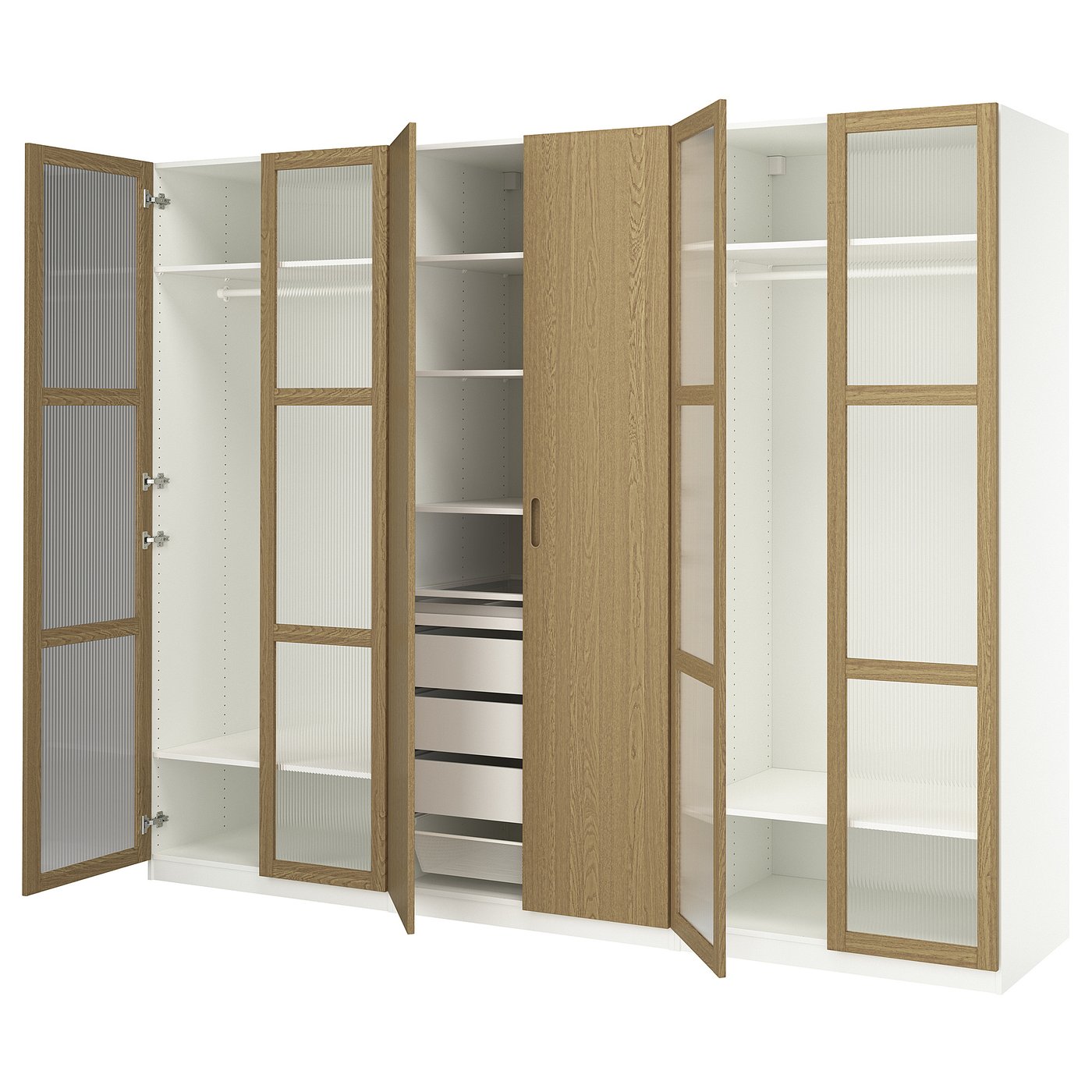 Møbelmontering PAX / TONSTAD Garderobekombination, hvid/egetræsfiner glas, 300x60x236 cm