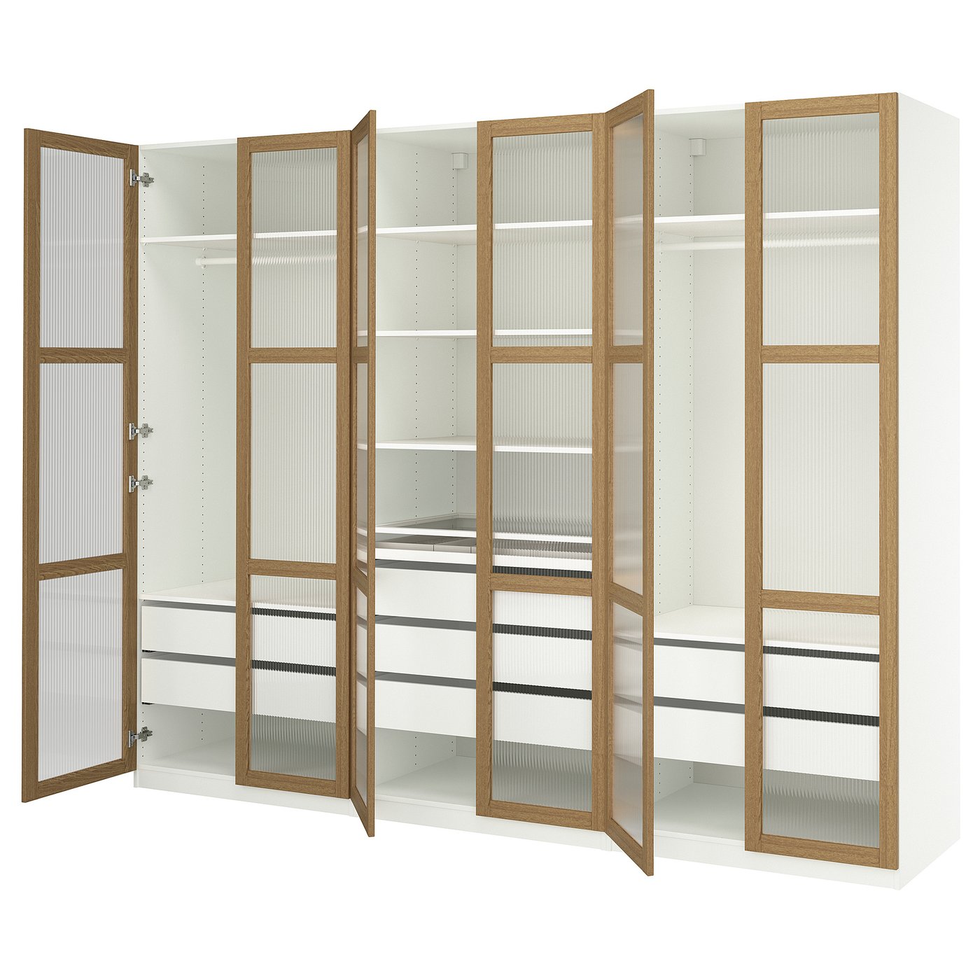 Møbelmontering PAX / TONSTAD Garderobekombination, hvid/egetræsfiner glas, 300x60x236 cm