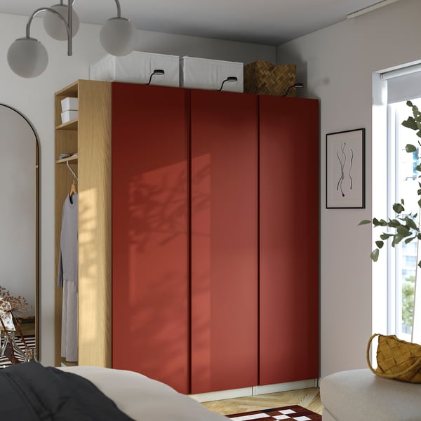 PAX / VIKANES Garderobekombination, gråbeige/rødbrun, 150x60x201 cm