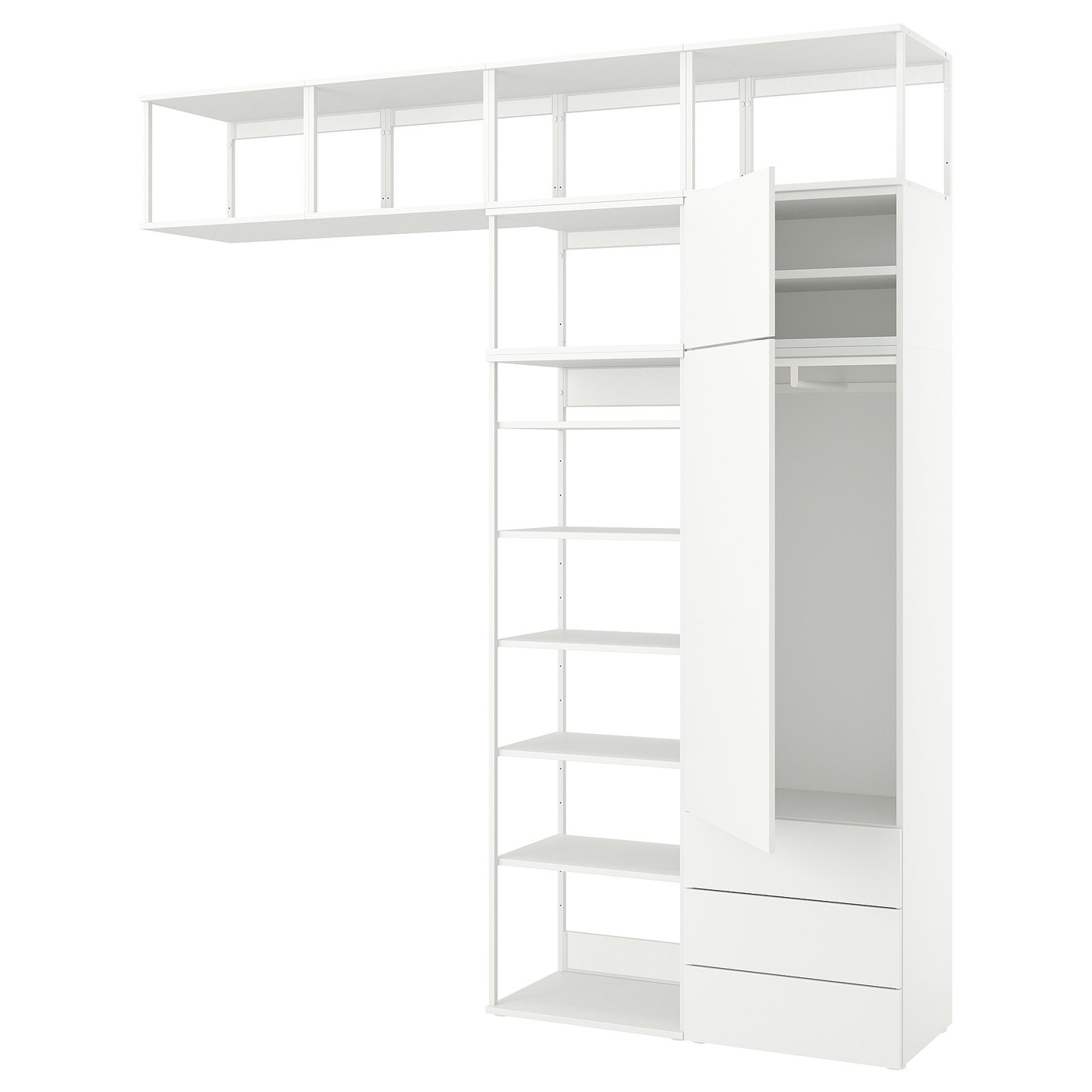 Møbelmontering PLATSA Garderobe m 2 døre + 3 skuffer, hvid/Fonnes hvid, 240x42x261 cm