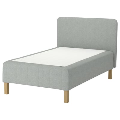 RÅHOLMAR Boxmadras med pocketfjedre, 5 zoner, inkl. ben og sengegavl medium/Tibbleby beige/grå, 140x200 cm