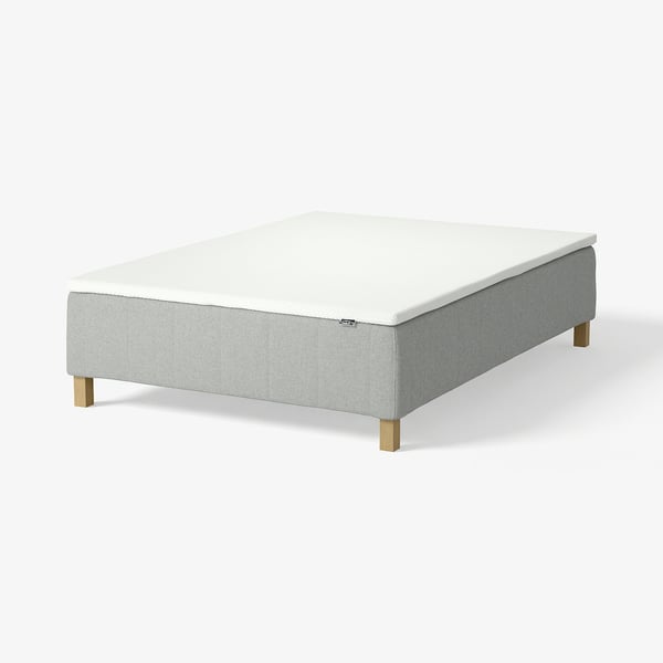 RÅHOLMAR Boxmadras med pocketfjedre, 5 zoner, inkl. ben og topmadras medium/Tibbleby beige/grå Nordberget, 140x200 cm