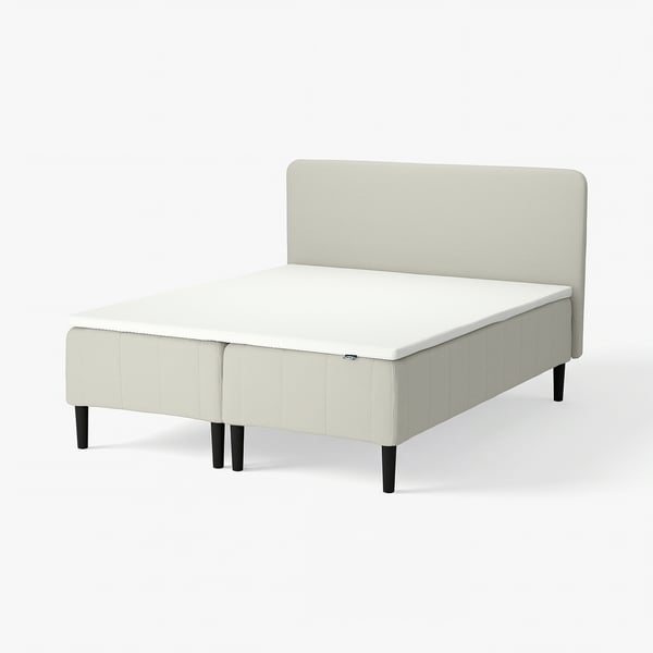 RÅHOLMAR Boxmadras med pocketfjedre, 5 zoner, inkl. ben, topmadras og sengegavl fast/Knisa lys beige Nordberget, 160x200 cm