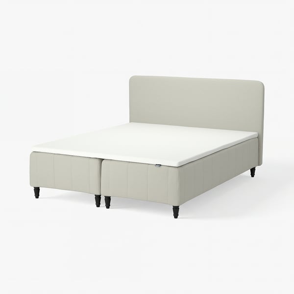 RÅHOLMAR Boxmadras med pocketfjedre, 5 zoner, inkl. ben, topmadras og sengegavl fast/Knisa lys beige Nordberget, 160x200 cm