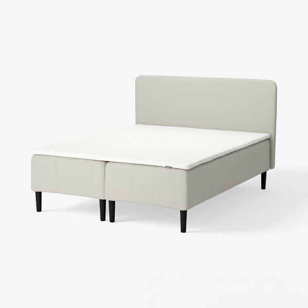 RÅHOLMAR Boxmadras med pocketfjedre, 5 zoner, inkl. ben, topmadras og sengegavl medium/Knisa lys beige Nisseholm, 180x200 cm
