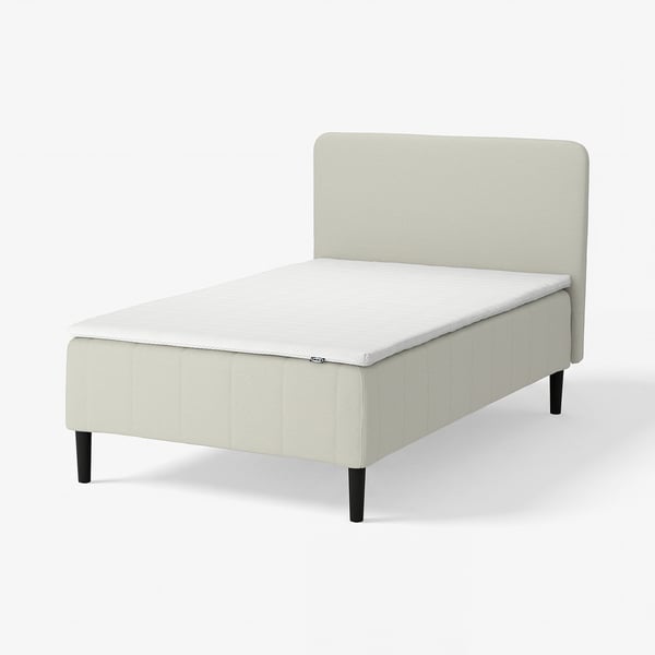 RÅHOLMAR Boxmadras med pocketfjedre, 5 zoner, inkl. ben, topmadras og sengegavl medium/Knisa lys beige Nisseholm, 140x200 cm