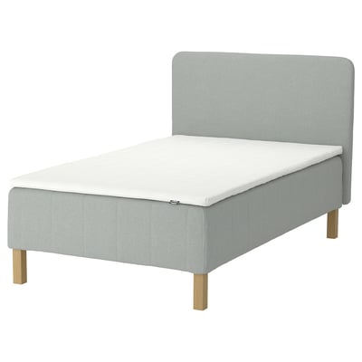 RÅHOLMAR Boxmadras med pocketfjedre, 5 zoner, inkl. ben, topmadras og sengegavl medium/Tibbleby beige/grå Nisseholm, 140x200 cm
