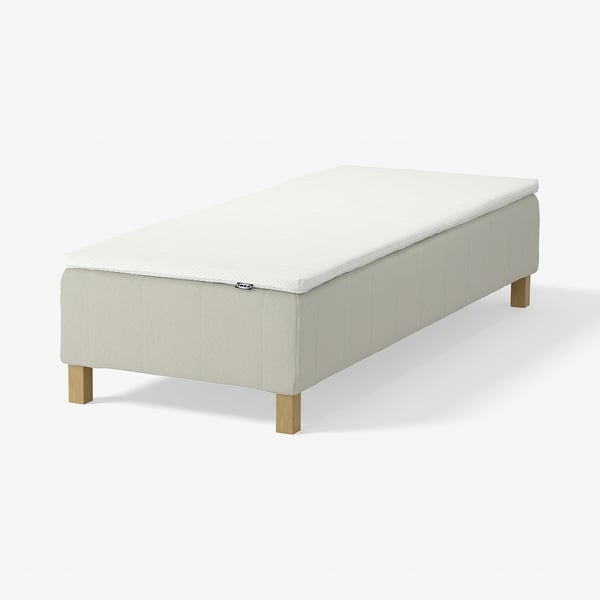RENFJÄLLET Boxmadras med pocketfjedre, inkl. ben og topmadras medium/Knisa lys beige Nisseholm, 80x200 cm
