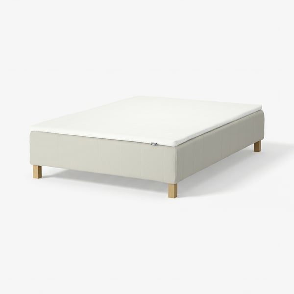 RENFJÄLLET Boxmadras med pocketfjedre, inkl. ben og topmadras medium/Knisa lys beige Nisseholm, 140x200 cm