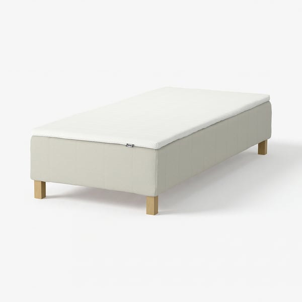 RENFJÄLLET Boxmadras med pocketfjedre, inkl. ben og topmadras medium/Knisa lys beige Nisseholm, 90x200 cm
