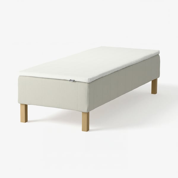 RENFJÄLLET Boxmadras med pocketfjedre, inkl. ben og topmadras medium/Knisa lys beige Nisseholm, 80x200 cm