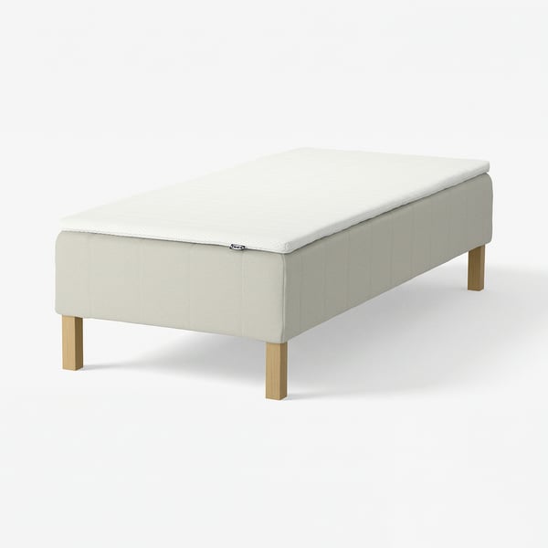 RENFJÄLLET Boxmadras med pocketfjedre, inkl. ben og topmadras medium/Knisa lys beige Nisseholm, 90x200 cm