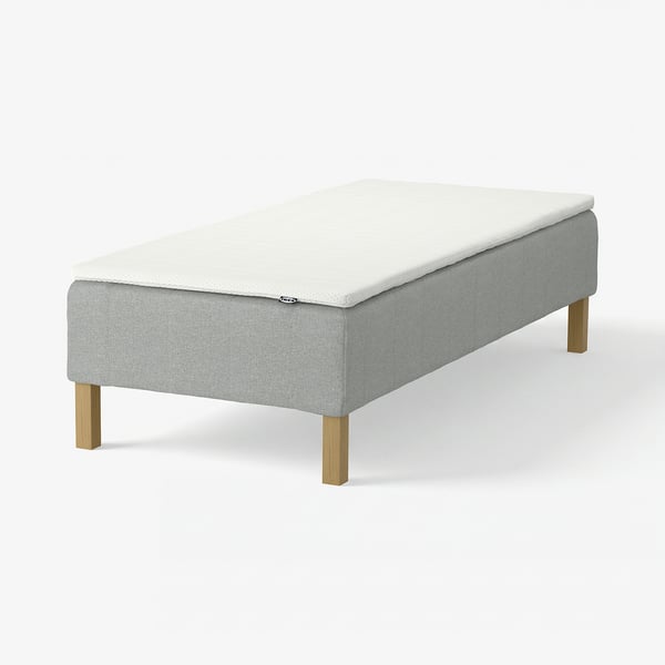 RENFJÄLLET Boxmadras med pocketfjedre, inkl. ben og topmadras medium/Tibbleby beige/grå Nisseholm, 80x200 cm