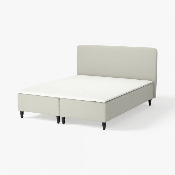 RENFJÄLLET Boxmadras med pocketfjedre, inkl. ben, topmadras og sengegavl medium/Knisa lys beige Näsfjället, 180x200 cm