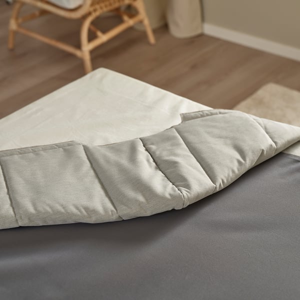 RENFJÄLLET Boxmadras med pocketfjedre, inkl. ben, topmadras og sengegavl medium/Knisa lys beige Nisseholm, 120x200 cm