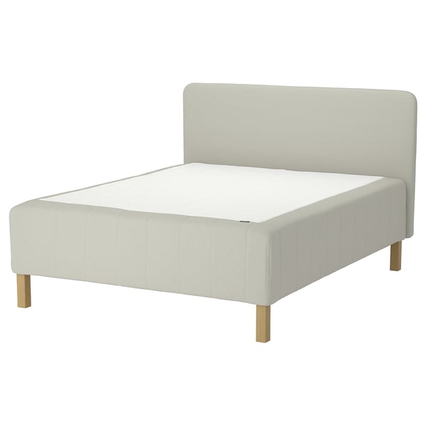 RISHÖJDEN Boxmadras med pocketfjedre, 7 zoner, inkl. ben og sengegavl fast/Knisa lys beige, 160x200 cm