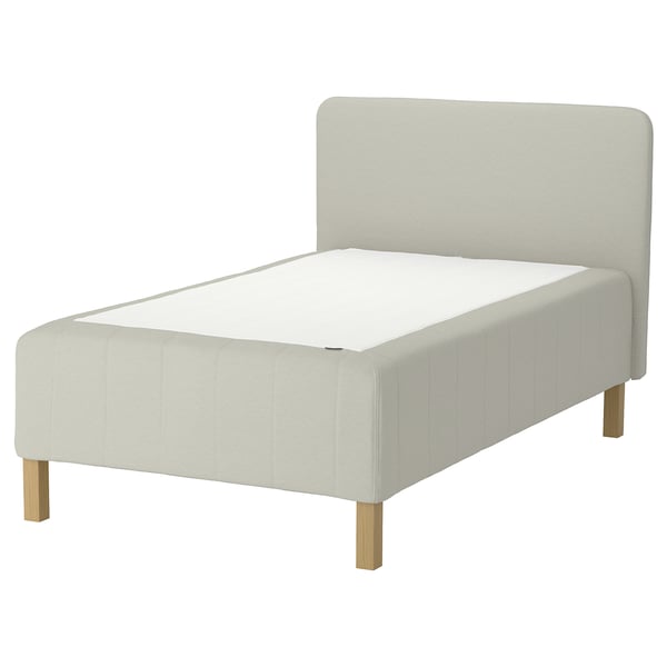 RISHÖJDEN Boxmadras med pocketfjedre, 7 zoner, inkl. ben og sengegavl fast/Knisa lys beige, 120x200 cm