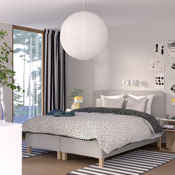 RISHÖJDEN Boxmadras med pocketfjedre, 7 zoner, inkl. ben og sengegavl fast/Knisa lys beige, 160x200 cm