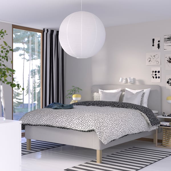 RISHÖJDEN Boxmadras med pocketfjedre, 7 zoner, inkl. ben og sengegavl medium/Knisa lys beige, 180x200 cm