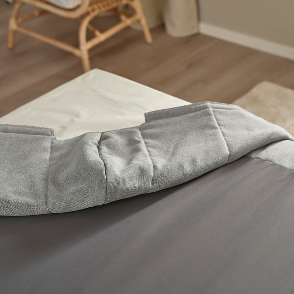 RISHÖJDEN Boxmadras med pocketfjedre, 7 zoner, inkl. ben og sengegavl medium/Tibbleby beige/grå, 180x200 cm