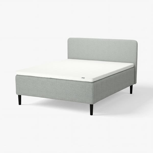 RISHÖJDEN Boxmadras med pocketfjedre, 7 zoner, inkl. ben, topmadras og sengegavl fast/Tibbleby beige/grå Norrsele, 180x200 cm