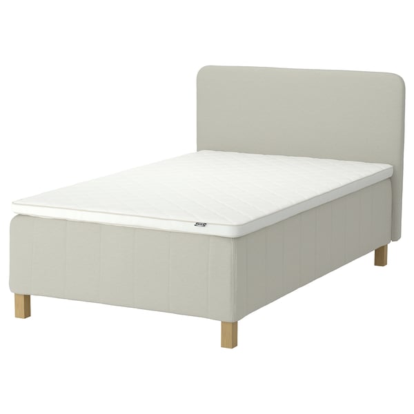 RISHÖJDEN Boxmadras med pocketfjedre, 7 zoner, inkl. ben, topmadras og sengegavl medium/Knisa lys beige Nyläget, 120x200 cm
