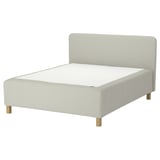 RISHÖJDEN seng, hvid, polstret med let stof, træben, enkelt design.