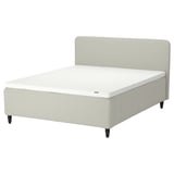 RISHÖJDEN seng: cremefarvet stof, rektangulært, polstret sengegavl, skum- og springmadras, vinklet.