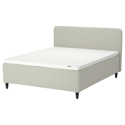RISHÖJDEN seng: lys beige, betrukket med let stof, rektangulært, moderne design.