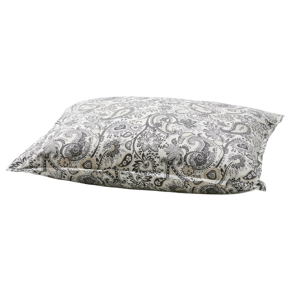 RODGERSIA pudebetræk, hvid med sort paisley, bomuld og viskose blanding, blød, rektangulær med kuvertlukning.