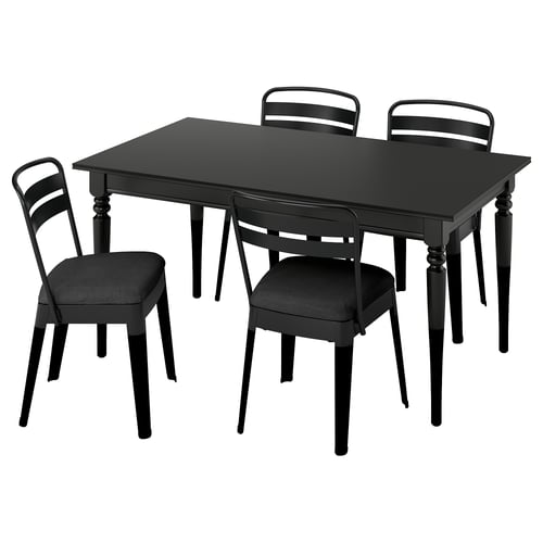 ROSENTORP / RAMSNÄS Bord og 4 stole, sort/sort, 155/215x87 cm