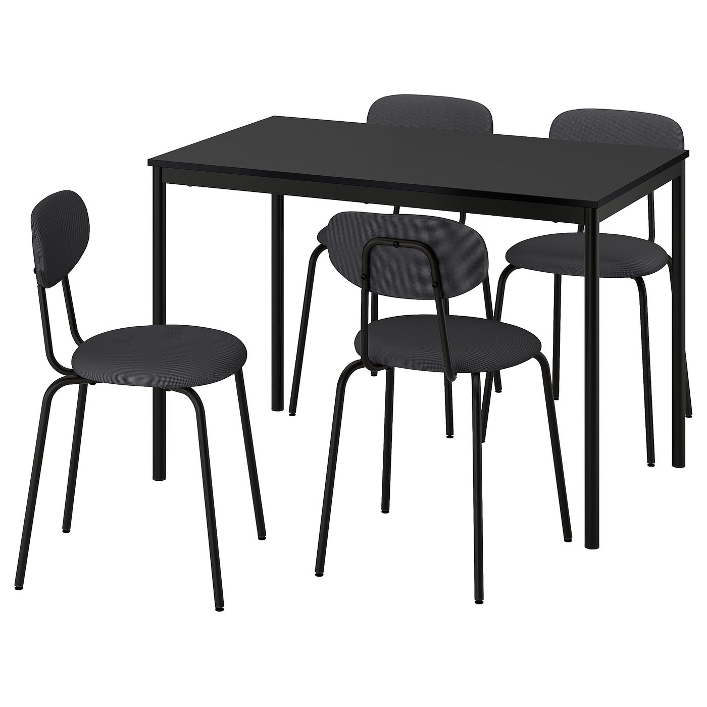 Møbelmontering SANDSBERG / ÖSTANÖ Bord og 4 stole, sort sort/Remmarn mørkegrå, 110 cm