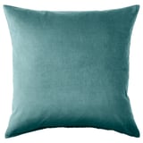 SANELA blågrøn pude, velour, firkantet.