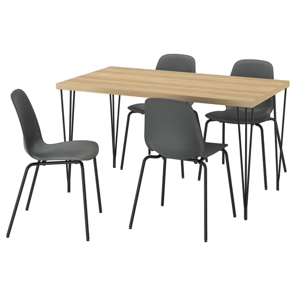 SKÅLSTA Bord og 4 stole, egetræsmønstret hårnål gråsort/plast sort rørformet metal/sortgrå, 140x80 cm