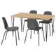 SKÅLSTA Bord og 4 stole, egetræsmønstret hårnål gråsort/plast sort rørformet metal/sortgrå, 140x80 cm