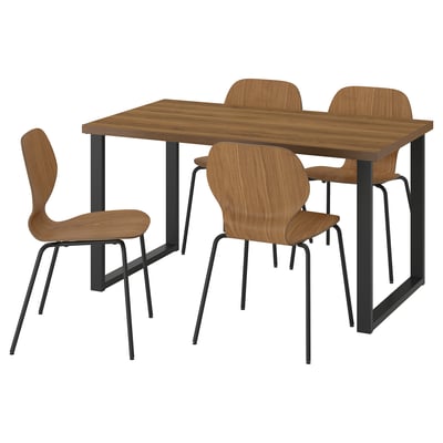 SKÅLSTA Bord og 4 stole, valnøddetræsmønster U-formet sortgrå/valnøddetræsfiner rørformet metal/sortgrå, 140x80 cm